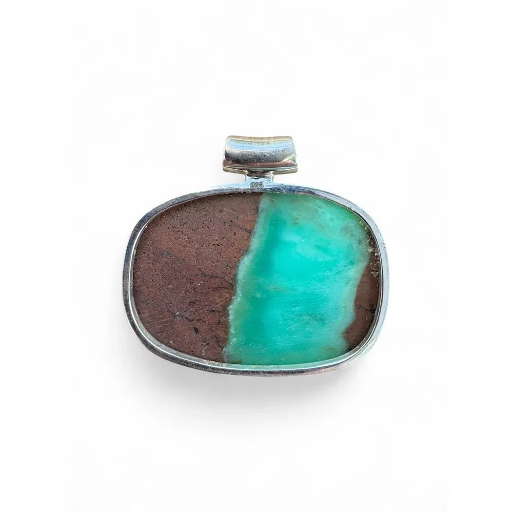 Chrysoprase & Garnet Solid 925 Sterling Silver Pendant